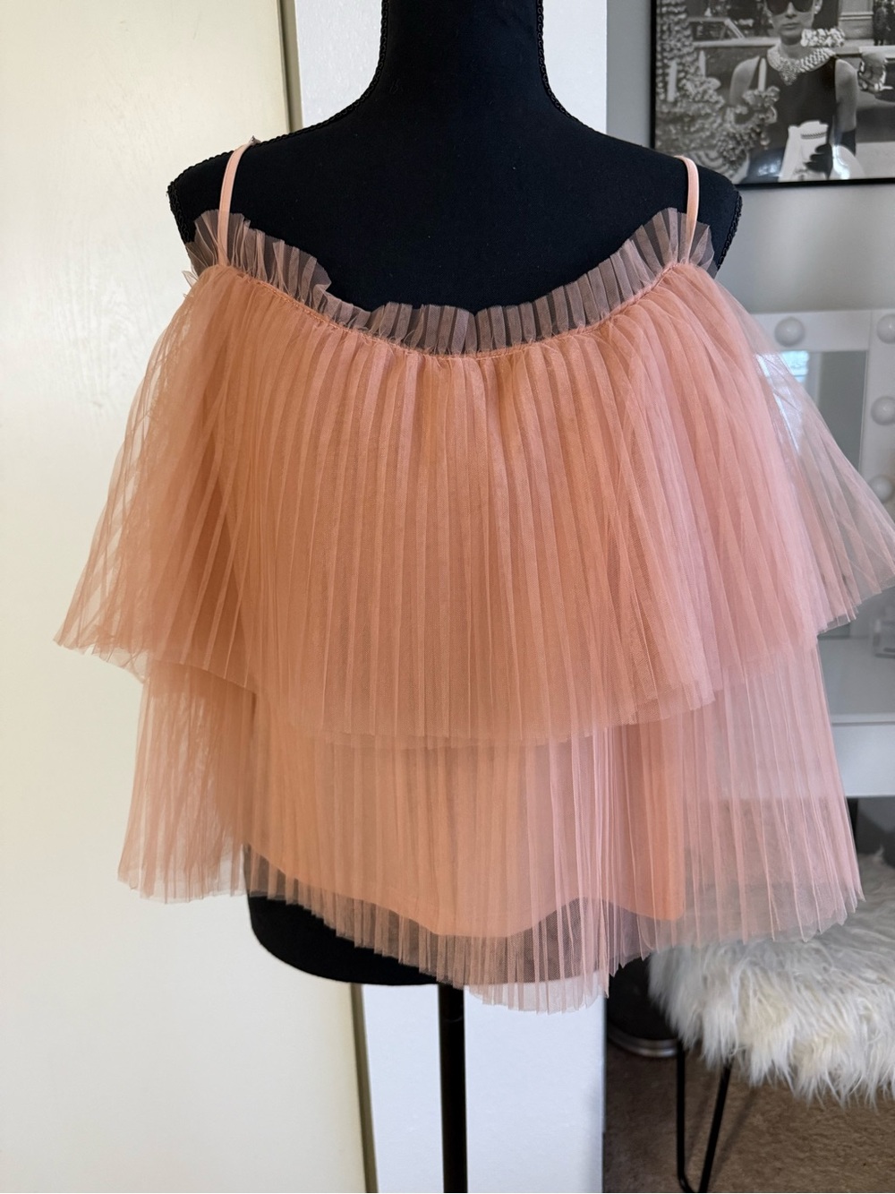 Anthropologie Peach Tiered Pleated Mini Top